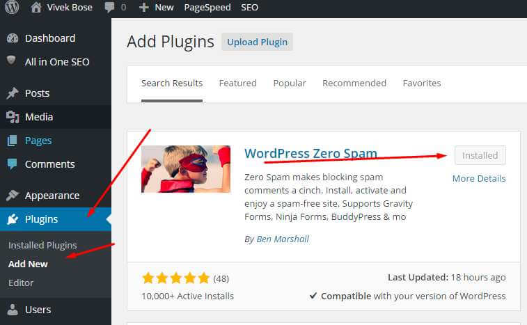 How to Install Best WordPress Antispam Plugin Named WordPress Zero SPAM 